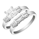 2.05 Carats Diamond Engagement Ring 14k White Gold Bridal Set Princess Cut SALE
