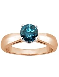 0.80 Ct Round Blue SI1/SI2 Diamond 18K Rose Gold Ring