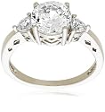 Platinum Overlay Sterling Silver "100 Facets Collecton" Cubic Zirconia Three-Stone Ring