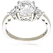 Platinum Plated Sterling Silver "100 Facets Collection" Cubic Zirconia Three-Stone Ring, Size 6