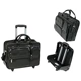 McKlein USA Leather Rolling Computer Laptop Briefcase, Black