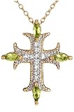 Yellow Gold Overlay Sterling Silver Peridot & Diamond Accent Cross Pendant, 18