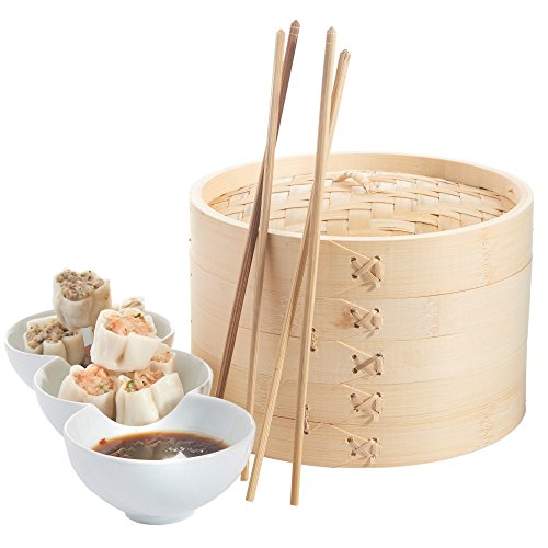 VonShef 10'' Bamboo Steamer Set with 2 x Liberal Chopsticks