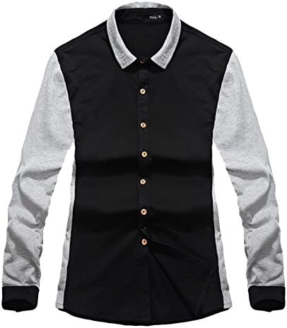 Fecland Men's Graphic Buttons Front Cutaway Collar Casual Shirt Black 38