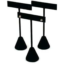 3 Black Velvet Earring T Stand Showcase Displays 4.75"