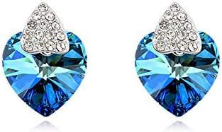Fetrun Swarovski Elements " Ocean Heart " Simple Style Crystal Earing Color Blue