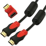 HOCHQUALITATIVES HDMI-KABEL full HD1080p Neue Version 1.4 High-Speed-Ethernet-und 3D-15.2GPS Sound & Vision mit Ferritkernen und 90 Grad Winkel mit 24k vergoldete Kontakte stilvollen roten Finish (0.4572m)