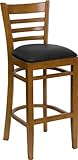 HERCULES Ladder Back Cherry Wood Bar Stool with Black Vinyl Seat - XU-DGW00 ....