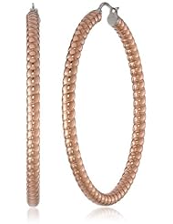 Stainless Steel Textured Hoop Earrings with Rose Ip Plating