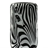 Premium Designer Hard Snap On Crystal Case for the Blackberry 8520 Curve/Gemini - Cool Black Silver Zebra Face Print