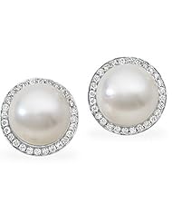 18K Palladium White Gold Paspaley South Sea Cultured Fine Button Pearl and Diamond Earrings -- LIFETIME WARRANTY