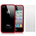 IPHONE 4 / IPHONE 4S RED BUMPER CASE / COVER / SHELL / SKIN, WITH 6-IN-1 SCREEN PROTECTOR PACK PART OF THE QUBITS ACCESSORIES RANGE