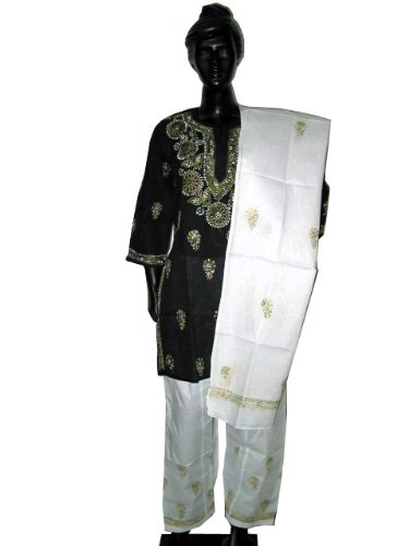 Chikan Salwar Dupattacotton Womens Clothing Blackwhite Kurtis Womens Top Salwar Chikan Embroidery with Dupatta Size M Free Shipping