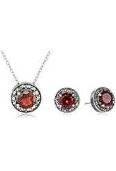 Sterling Silver Oxidized Halo Earrings and Pendant Necklace Jewelry Set