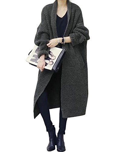 i-select 大人 の ざっくり ローゲージ ニット コート レディース ロング カーディガン チャコール グレー S M L 大きい ゆったり サイズ シンプル おしゃれ