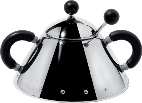 Alessi 9097 B Zuckerdose mit L&ouml;ffel aus Edelstahl, Griffen und Knopf aus PA, schwarz Preisvergleich