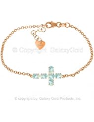 Aquamarine Cross Bracelet in 14k Rose Gold