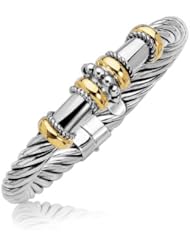 18K Yellow Gold and Sterling Silver Bangle with Polished Bead Motif