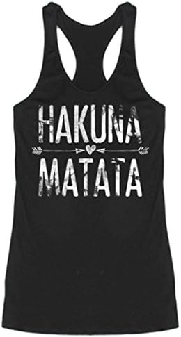 NioBe Women's Beach Gym Yoga Workout Casual Graphic Tank Top (Large, Hakuna Matata (Black))