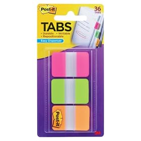 Post-it� Durable IndexTabs, 1 Inch, Ideal For Binders and File Folders, Assorted Bright Colors, 66 per Dispenser