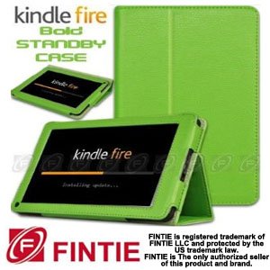 FINTIE(TM) Green Leather Folio Case Cover for Amazon Kindle Fire Tablet With Stand