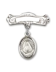 Sterling Silver Baby Badge with St. Frances Cabrini Charm and Arched Polished Badge Pin
