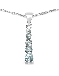 0.80 Carat Genuine Blue Topaz Sterling Silver Pendant Necklace. 18"
