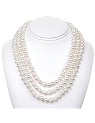 Freshwater Pearl Necklace with Sterling Silver Clasp, Three (3) Row 8-9.5MM 17" 18" 19"
