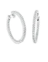 3.00 ct Ladys Round Cut Diamond Hoop Earrings in 14 karat White Gold