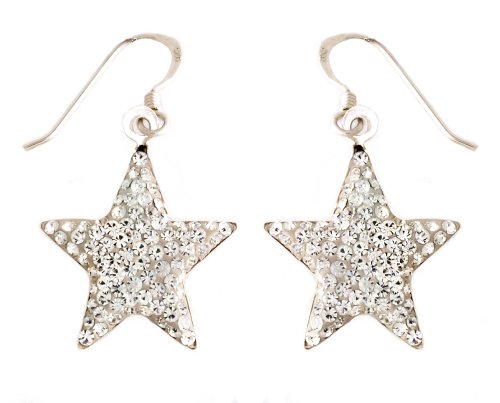 Silver White Crystal Star Drop Earrings