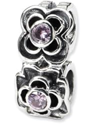 Reflections(tm) Sterling Silver Pink CZ Connector Bead / Charm