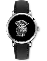 SPRAWL Aanalog Fashion Series Silver Ladies Watches of Genuine Black Leather Strap,Unique Wrist Watch for Women Girls Designed with Death