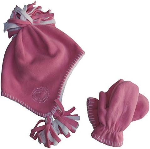 Aspen Supply Toddler &amp; Little Girls' Soft Fleece Winter Earflap Cap &amp; Mittens Set (Ages 2-5) (Pink)