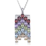 Sterling Silver Multi-Gemstone Pendant, 18"