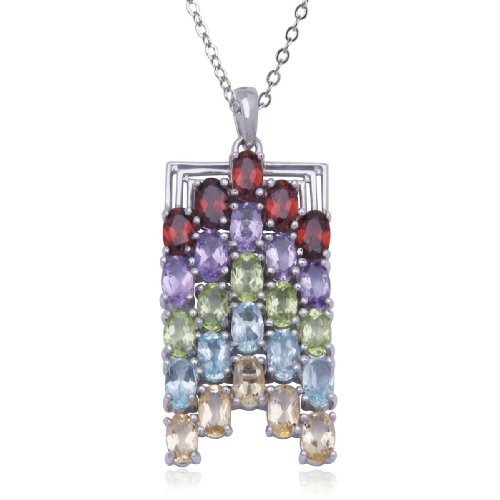 Sterling Silver Multi-Gemstone Pendant, 18"
