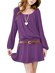 Cotton/Polyester Scoop Neck Belted  Stretchy Gathered Long Sleeves Raglan Sleeves  Dress With Ruffles
