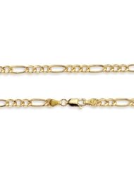 14K Yellow Gold 4.4mm Hollow Figaro 3+1 Chain Necklace with Lobster Claw Clasp 24"