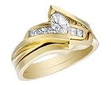 Diamond Marquise Engagement Ring & Wedding Band Set 3/4 Carat (ctw) in 14K Yellow Gold