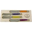 Multi color handles Laguiole French 4 Cheese or butter spreaders in gift wood box