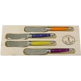 Multi color handles Laguiole French 4 Cheese or butter spreaders in gift wood box