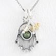 Hamsa Hand Pendant with Peridot Gemstone and Citrine Beads in Sterling Silver on 16" Rhodium and Sterling Box Chain, #8383