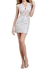 V-neck Charmeuse Cocktail Lace Homecoming Dress/Prom Dress/Mini Dress 