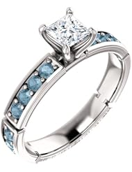 10K White Gold Princess Cut White and Blue Diamond Ring -- LIFETIME WARRANTY