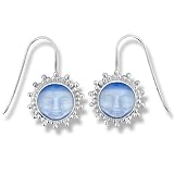 Sterling Silver and Blue Fiber Optic Moon Earrings by Sajen