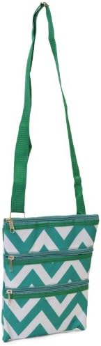 Womens Chevron Print Nylon Crossbody Purse Zipper Shoulder Bag (Green/White)