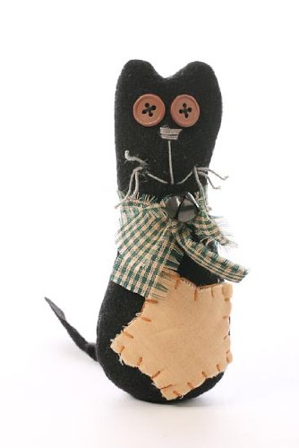 Set of 4 Primitive Handcrafted Stuffed Black Cats for Halloween Decorations