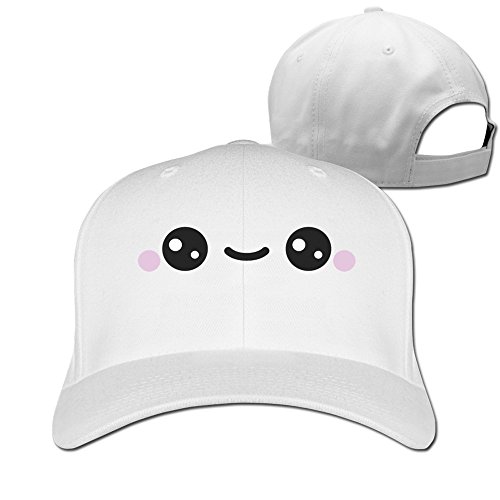Cute Smile Kawaii Face Unisex Solid Adjustable Baseball Cap White
