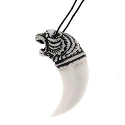 Resin Imitation Bone Pendant Skull Tiger Fang - Adjustable Cord - 65mm x 22mm