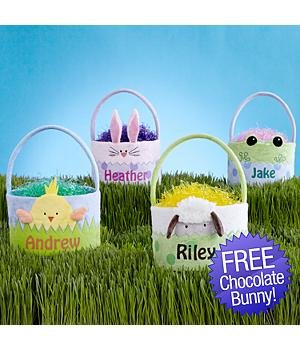 Personalized Eggstra Cute Plush Baskets with Free Chocolate Bunny