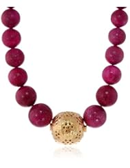 Devon Leigh Ruby Sponge Coral, Carved Gold Ball Necklace, 22.5"